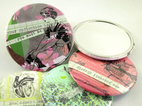pocket-mirror-style-white pocket mirrors with collage and mixed media