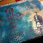 8. Stencilled polka dots and used the laser cut cross with red/magenta/burnt sienna Amsterdam and Liquitex paints